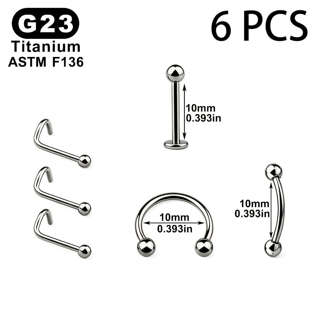 6pcs G23 Titanium Piercing Jewelry Set